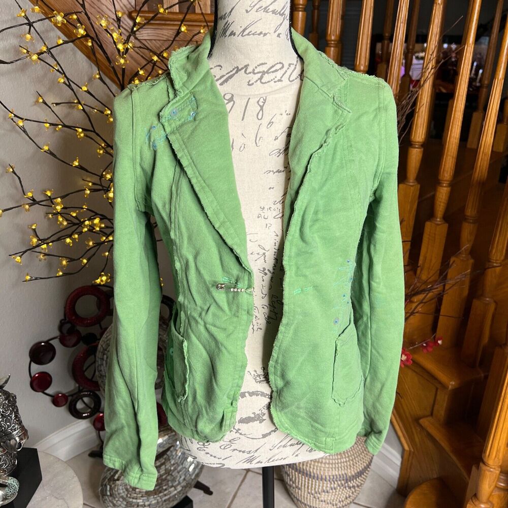 King Kong Women’s Long Sleeve Green Blazer Embellished Beaded Applique Size M